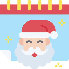 Santa Claus Face on Calendar Page with Sparkles and Red Border in Light Blue Background