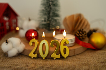 Festive new year 2026 decorations with candles