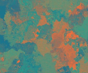 Vibrant teal and orange merge in a dynamic, textured abstract pattern.