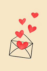 Valentine heart illustration with envelope and love