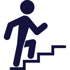 Silhouette of a person climbing dark blue stairs against a transparent background symbolizing progress and achievement
