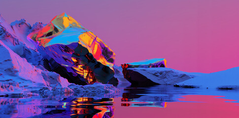 Surreal neon ice landscape with vibrant futuristic colors. perfect for sci-fi branding, digital campaigns and creative marketing visuals.
