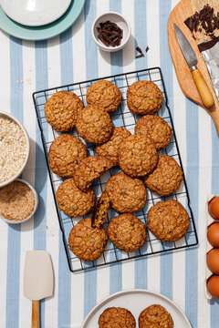 Delicious homemade oat and chocolate chip cookies