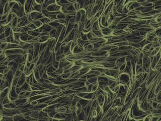 A swirling abstract pattern featuring light green lines on a black background.