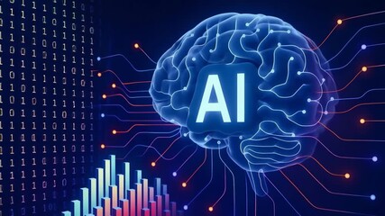 A vibrant digital illustration showcasing an artificial intelligence brain, symbolizing advanced technology and data processing. - Powered by Adobe