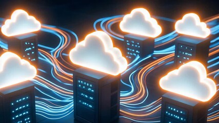 Vibrant cloud computing visual with servers and data flow, showcasing modern digital infrastructure and innovation. - Powered by Adobe