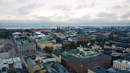 Obraz premium High-quality drone and street-level images of Helsinki, Finland, showing the city’s landmarks, harbor, and architectural details in natural northern light.