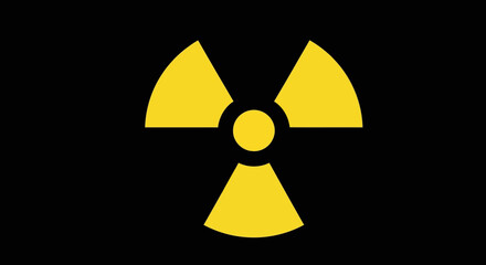 Bold radiation warning sign on black background