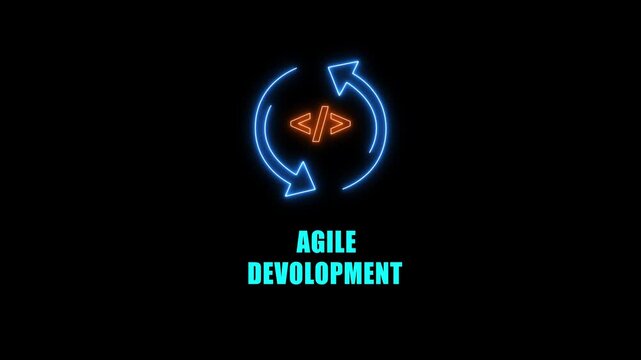 Agile development methodology for process that will help you work faster By reducing step-by-step work and focusing on team communication. Animation of neon line agile icon on transparent background.
