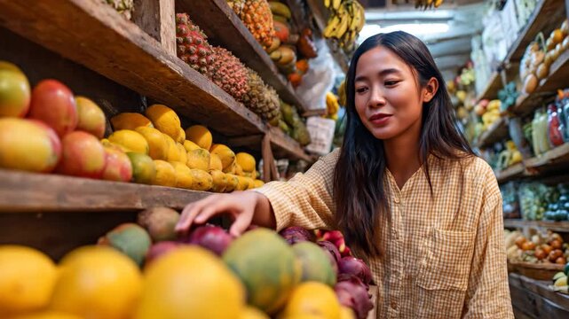 Woman choosing fresh fruit at a local market