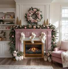 fireplace with christmas decoration