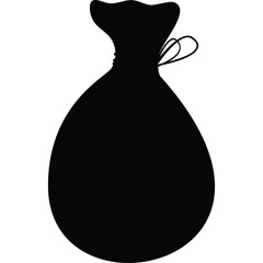Simple Black Silhouette Of A Drawstring Bag On A Transparent Background