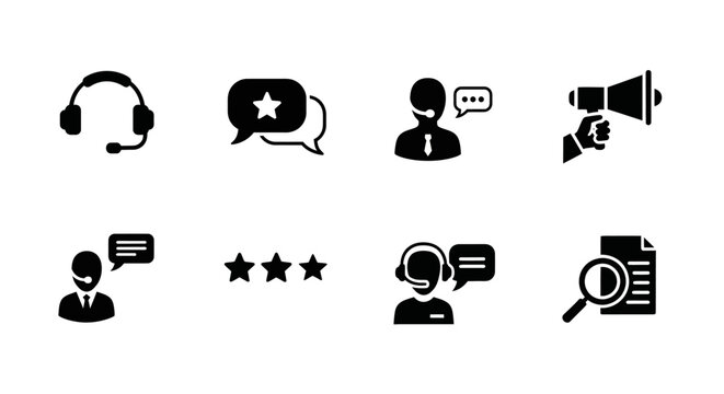 Customer service icons set featuring communication and feedback symbols