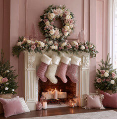 fireplace with christmas decoration