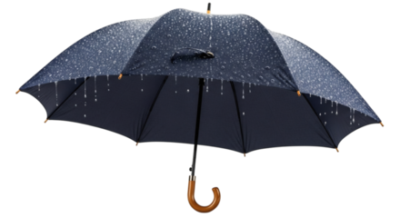 Detailed Studio Shot of a Dark Blue Umbrella with Water Droplets