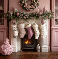 fireplace with christmas decoration