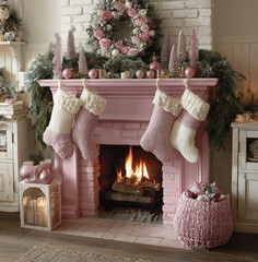 fireplace with christmas decoration