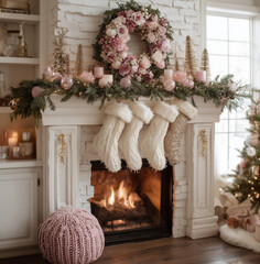 fireplace with christmas decoration