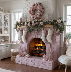 fireplace with christmas decoration