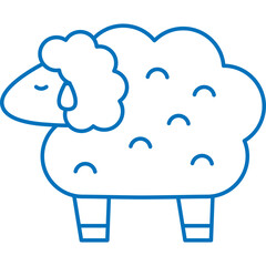 Simple Blue Line Art of a Sheep with Closed Eyes and Curly Wool on a Transparent Background