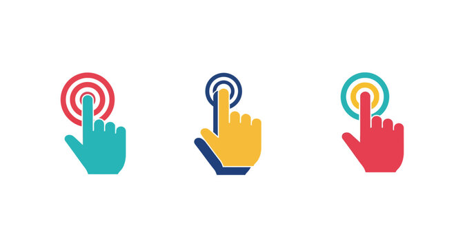 Colorful hand icons with pointing finger and targets in modern style