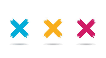 Colorful brush stroke x marks in blue, yellow, and pink with shadow effects