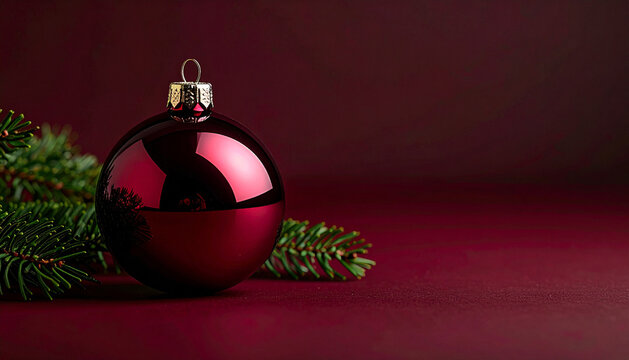 Burgundy bauble ornament for text copy