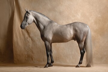 Majestic Grey Horse Standing Proudly in a Studio Setting