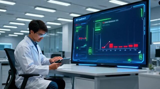 Engineer monitoring smart lighting system alerts via AIdriven platform ensuring timely maintenance and energy savings.
