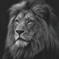 Lion's gaze Black and white portrait of a majestic big cat