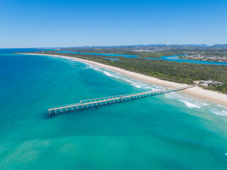 Aerial views of the Tweed Sand Bypass on Fingal Head, New South Wales