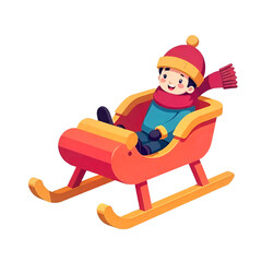 Happy Child Sledding in Winter Cartoon