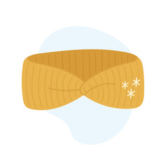 Knitted headband in warm mustard color with soft twist detail, cozy headband symbolizing autumn comfort and minimalist winter fashion, headband illustration for seasonal accessory design projects.