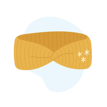 Knitted headband in warm mustard color with soft twist detail, cozy headband symbolizing autumn comfort and minimalist winter fashion, headband illustration for seasonal accessory design projects.