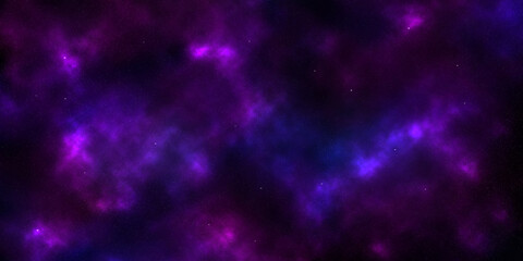 Purple blue galaxy space background. Cosmic nebula with glowing stars and soft gradient clouds. Abstract deep universe texture with sparkle and light glow. Ideal for design, backdrop, or overlay use.