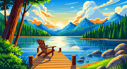 Lake Pier Serenity Nature's Reflection at Sunset