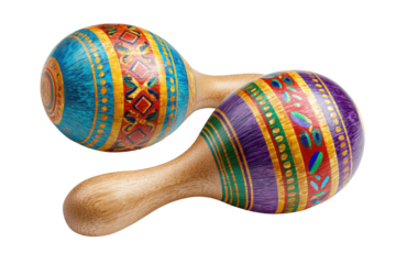 Colorful, decorated, pair of wooden maracas