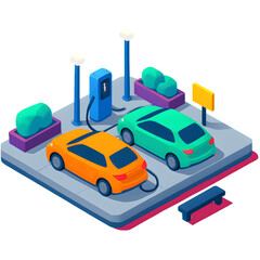 Naklejka premium Electric Vehicle Charging Station Isometric Illustration of Modern Sustainable Transportation