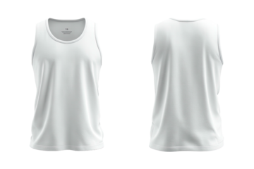 Two white tank tops front and back views, isolated