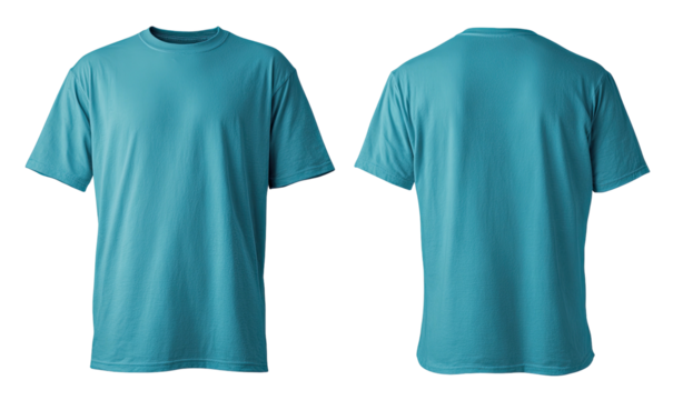 Teal t-shirt (front, back) on black. Plain, crewneck style