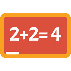 Simple Orange Framed Red Chalkboard Displaying White Numbers Two Plus Two Equals Four With A Line Below On A Transparent Background