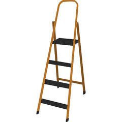 Simple Orange Step Ladder With Black Treads And Feet Isolated On A White Background Perfect For Home Improvement Projects