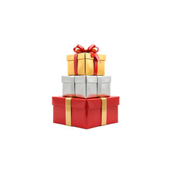 Obraz premium A stack of colorful gift boxes tied with a bright red ribbon
