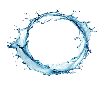 Water circle splashes. Black background isolates shape - Powered by Adobe