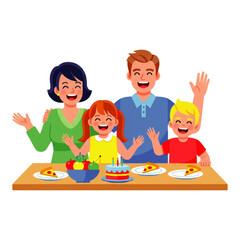 Happy Family Celebrating Birthday Together at Table.