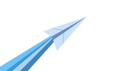 なめらかな青い光の軌跡を描く青い紙飛行機がきらきらと空へ舞い上がる姿が、希望と挑戦を象徴