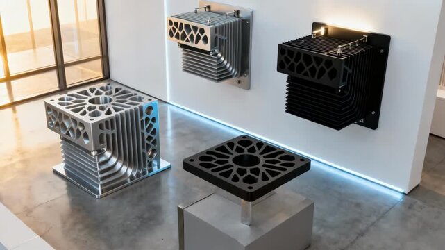 Medium shot highlighting intricate 3D printed fixtures installed in a modern interior emphasizing precision and customization in construction.