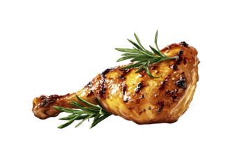 Roasted chicken leg with sprigs, golden brown