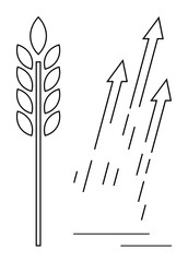Wheat stalk alongside ascending arrows symbolizes agricultural development, progress, and growth trends. Ideal for farming, sustainability, economy, growth, innovation success productivity. Simple