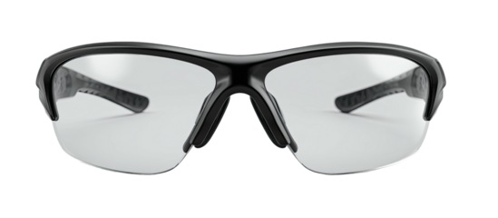 Black framed clear lens sport eyeglasses close-up